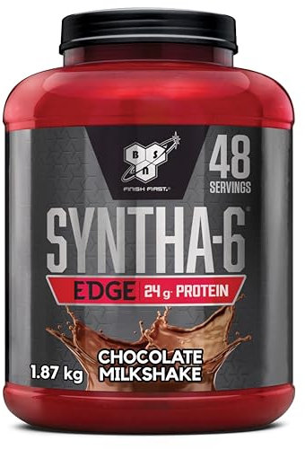 BSN Nutrition Protein Powder Syntha 6 Edge Low Carb and Sugar Whey Protein Shake with Whey Protein Isolate and BCAAs, Muscle Gain Powder, Chocolate Milkshake Flavour, 48 Servings, 1.87 kg