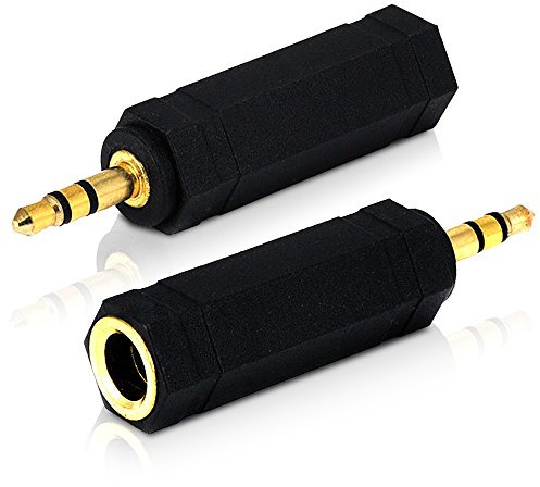Mobi Lock 2pcs 3.5mm Plug to 6.35mm Socket - 1/8 to 1/4 in Stereo Audio Jack Adapter - Connects Devices with 3.5 port to Amplifiers, Guitar, Piano, Speakers & Mic that use 6.35 Port