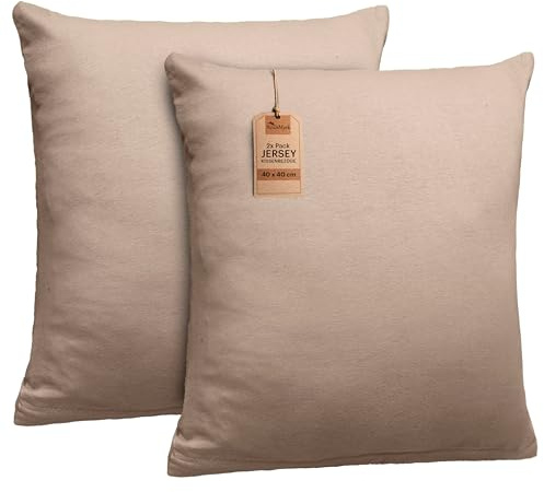 NatureMark 2er Set Jersey Kissenbezüge – Elastisch, weich, atmungsaktiv und hautfreundlich – Waschbare Kissenhülle - 40x40 – Sand/Beige