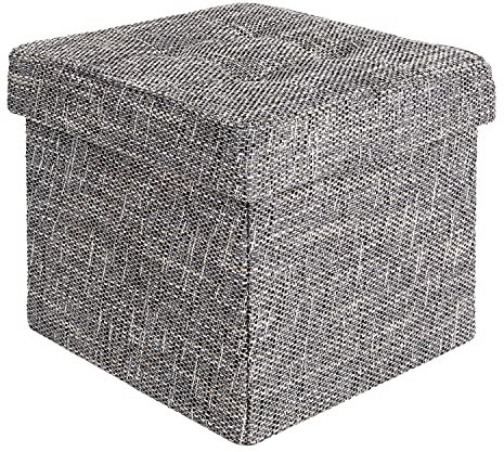 Seville Classics Faltbare Aufbewahrungsbox Ottomane Fußstütze Spielzeugkiste Couchtisch Truhe Sitzhocker, Textil, Tweed grau, 40x40x40cm