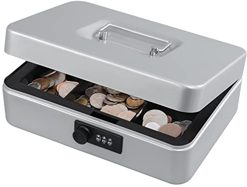KYODOLED Cash Box with Combination Lock,Safe Metal Box for Money,Storage Lock Box with Money Tray,7.87x 6.30x 3.54 Orange Medium