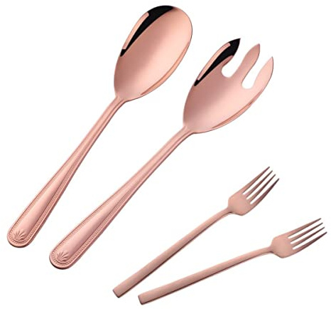 TUPMFG 30 cm Edelstahl Salatbesteck, Salatlöffel & Salatgabel mit 2 Gabeln, Salat Besteck Set