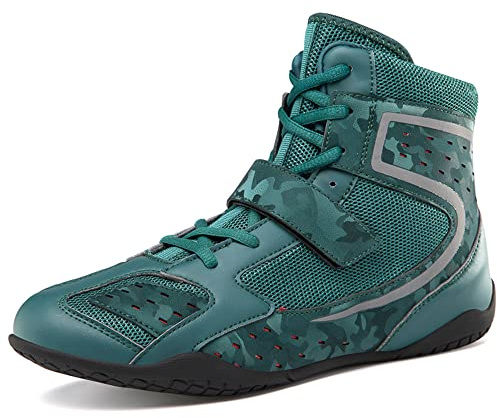Youngtie Chaussures de Boxe pour Hommes Chaussures de Lutte Professionnelles Chaussures d'entraînement pour Femmes Bottes de Boxe de Fitness Vert EU 44