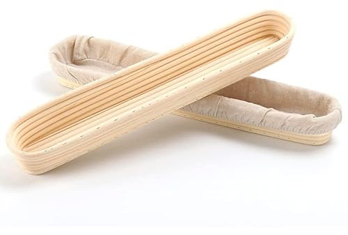 Baguette Banneton - Juego de 2 cestas de pan con forro de lino (38 cm, ratán natural)