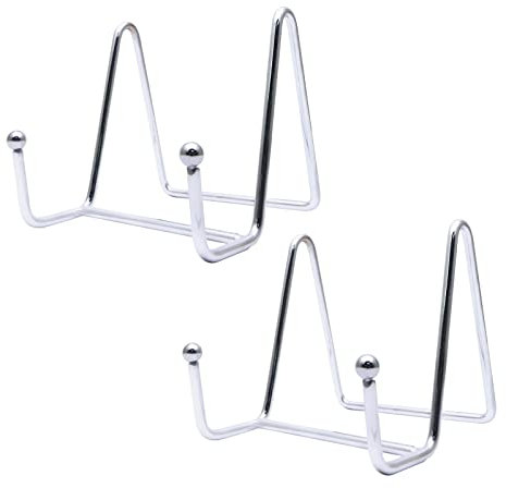 Funnytek 2PCS 3 inch Plate Stands - Metal Frame Holders for Photo, Pictures, Decorative Plate Dish and Tabletop Art, Silver