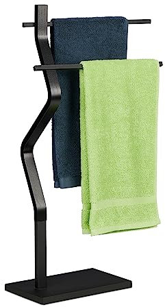 Relaxdays Handtuchständer geknicktes Design, 2 Metallstangen, HxBxT: 85 x 43,5 x 20 cm, Badständer, Stahl & MDF, schwarz