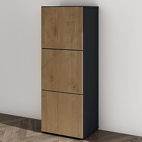 Mai & Mai Schuhschrank Schuhkommode mit 3 Schränken BTH: 45x36x120 cm Schuhregal Möbel in Anthrazit matt + Kerneiche Schuhschrank02