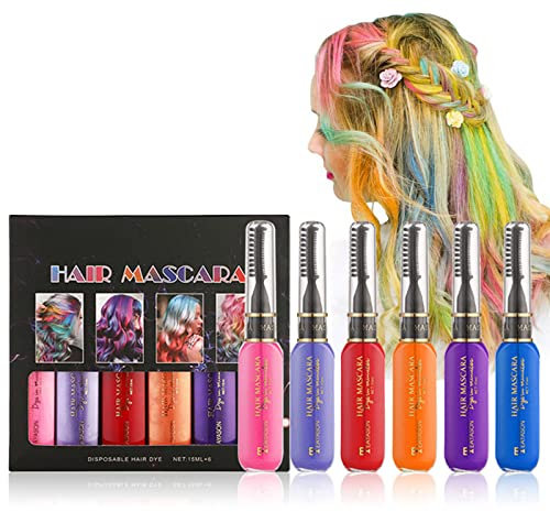 RoseFlower 6 Colours Hair Chalk Combs, Washable Temporary Hair Colour Dye for Kids Boys Girls Women, Colour Hair Sprays,Pink/Purple/Blue/Orange Hair Color, for Carnival Birthday Cosplay Halloween Xmas