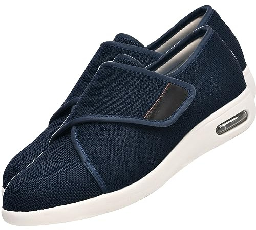 POFH Pantofole per Anziani Donna Scarpa Donna con Hook & Loop Scarpe Ginnastica a Strappo per diabetici con Chiusura in Hook & Loop Scarpa Ortopedica Piatte comode Sportive(Blue,38 EU)