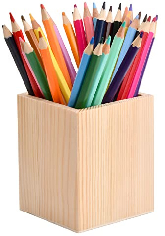 Ehuihuan Stiftehalter Holz, Stifteköcher, Quadrat Stiftebecher, Schreibtisch Organizer für Schreibware, Make Up Pinsel, Schreibtische, Büros, 10x8x8cm