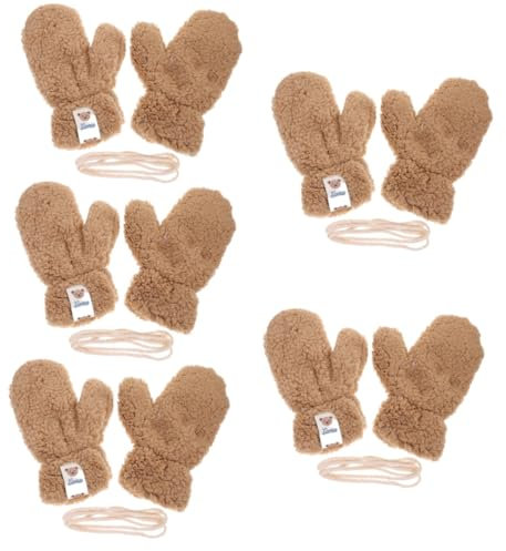 PACKOVE 5paare Winterhandschuhe Cartoon-mitten Aus Plüsch Warm Und Für Mädchen Beim Radfahren Laufen Und Outdoor-aktivitäten Süßes Bären-design