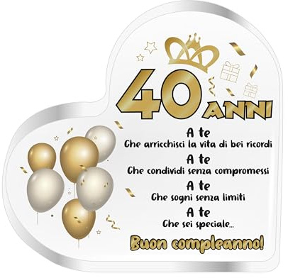 Idea regalo cumpleaños original 40 años - Placa de corazón 40 Enne hombre mujer - Ideas regalos cumpleaños originales - Gadget Deseos divertidos para él ella