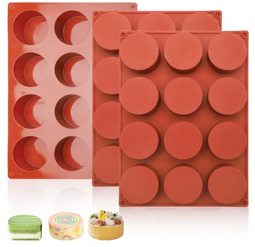 DAWRIS Lot de 3 moules à chocolat – Mini moules à cheesecake en silicone et moules ronds en silicone pour gâteaux, chocolats et bonbons