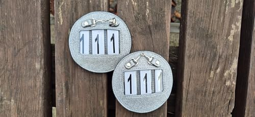 Competition Glitter Zahlenhalter 3-stellig für Zaumzeug und Schabracken mit Pferd kleines Gebiss (Silber)