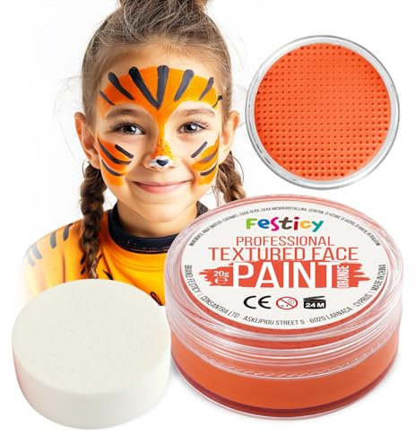 Festicy maquillaje profesional, 20g maquillaje y 1 esponja de maquillaje I maquillaje infantil carnaval Halloween I pintura facial vegana, maquillaje cara niños, maquillaje carnaval (Naranja)
