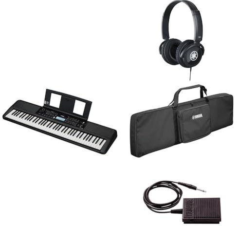 Yamaha Tragbares Yamaha-Keyboard PSR-EW320 für Anfänger im Paket mit HPH-100-Kopfhörern, Keyboardtasche SC-KB730 und Sustain-Pedal