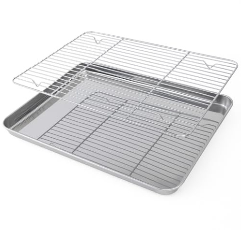 Gardenko Backblech mit Abkühlgitter – Edelstahl 304 (18/8), rechteckige Backform 40x30x2,5 cm – spülmaschinenfest, gesund & ungiftig – Ofenblech-Set mit Auskühlgitter