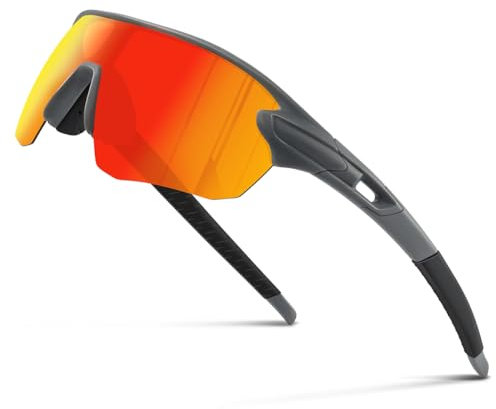 suoso Sportbrille-Fahrradbrille-Herren-Damen-Polarisierte-Sonnenbrille-Sunglasses-Men-Women-UV400 Schutz-Schnelle Brille Rave,h-Grau Rot