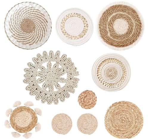 Set di decorazioni Boho - 10 pezzi cestini intrecciati a mano, macramè per soggiorno, fattoria, camera dei bambini