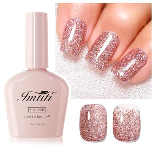 Imtiti Glitter Gel Nagellack, 1Pcs Rose Gold Sparkle Soak Off UV LED Gel Polish, Long Lasting, Maniküre Salon DIY zu Hause für Frauen (0.34 Fl Oz-959)