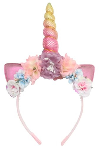 TPZORJX Einhorn haarreif mit horn Ohren und Blumen, Einhorn haarreif Geburtstag damen Haarschmuck für Ostern Geburtstag Party Karneval, Head Accessoires Party Dekoration
