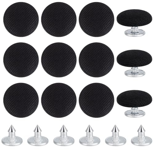 BENECREAT 12 Pcs 14mm Baseball Cap Button, Top Replacement Hats Button Black Cloth Covered for Hat Replacement Repair Jeans Blouse Sewing