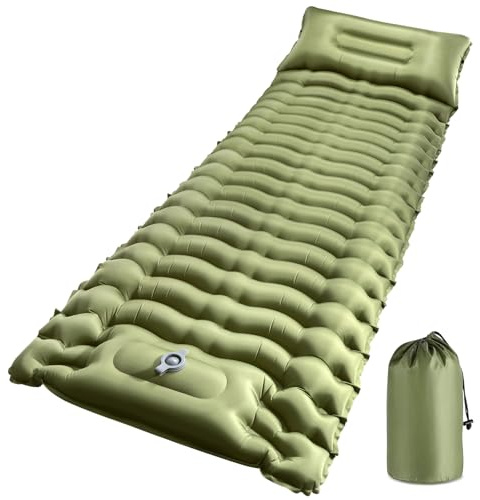 HSYFUNA Materassino da Campeggio Autogonfiante, 13 cm di Spessore, Ultra Leggero con Cuscino e Pompa a Pedale – Materasso Gonfiabile Portatile per Escursionismo, Spiaggia e Outdoor