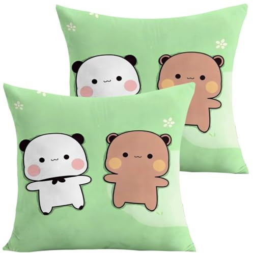 ZESLIV 2er Set Kissenbezüge 50x50cm Kissenhülle Dekorative Zierkissen Panda Yier Sofakissen Couchkissen Dekokissen Kissenbezug für Sofa Wohnzimmer, Grün