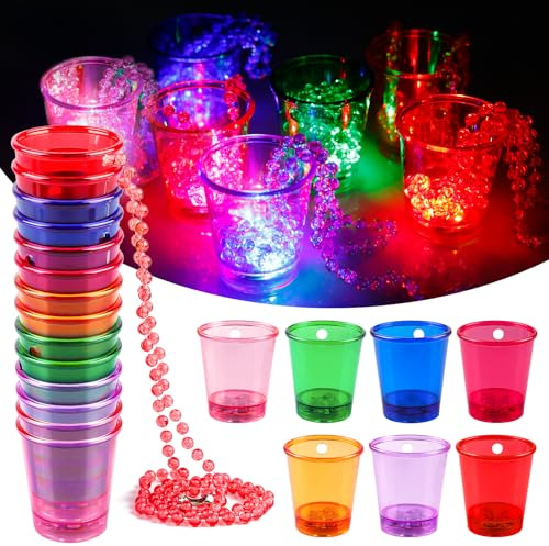 Schnapsgläser Mit Kette, 14 Stück Bunte Leuchtende Schnapsbecher Mit Kette, Schnapsglas Zum Umhängen Wiederverwendbar, Becher Zum Umhängen Für Bachelorette Party, Neon-Party Und Weihnachten (7 Farben)