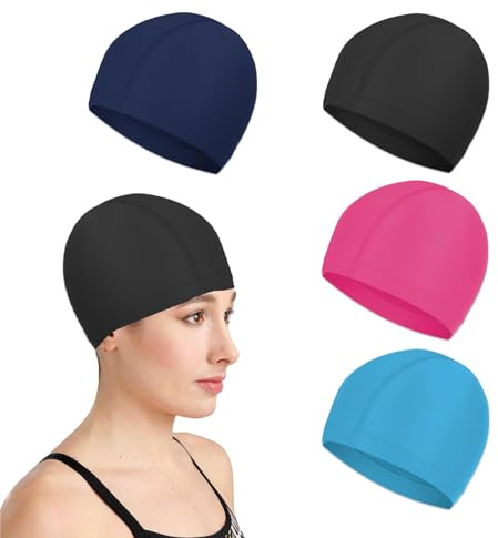 QSZHSL 4 Piezas Gorros de Natación Elásticos, Gorro de Piscina, Gorro Natacion Mujer, Gorro Natacion Hombre, Gorros de Baño Ligeros Gorros de Natación Elásticos Impermeables