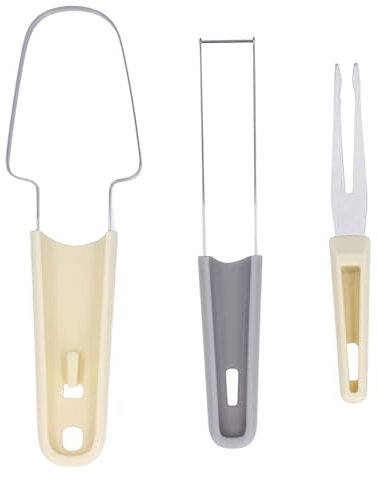 Strumento di Taglio della Forchetta di Frutta, 3 in 1 Strumento Fetta Melon a Taglio Piatto a Portatile Lungo -termine Lungo -termine per Campi da Festa Casa (Beige)