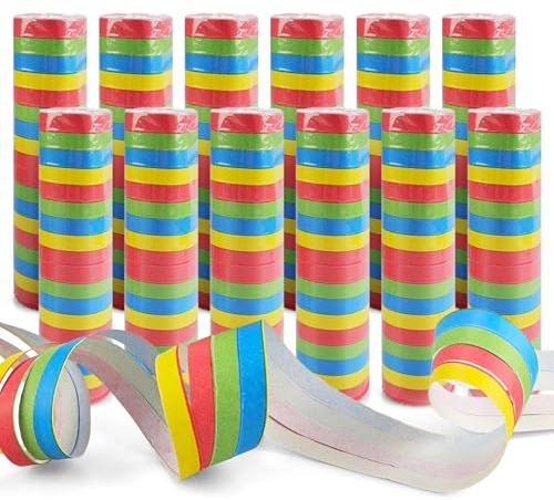 Netuno Lot de 12 rouleaux de 216 anneaux de serpentins pastel 7 mm x 4 m en papier pour fête, anniversaire, mariage, décoration pour enfants