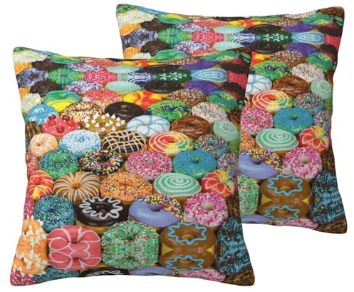 Federa in finto lino, 61 x 61 cm, stampa ciambelle, set da 2, chiusura con cerniera per divano, sedia, letto, ufficio, abbracciabile