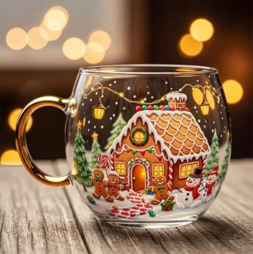 ARSBORUI Weihnachtstasse 300ml Süße Weihnachten Gläser mit Griff Weihnachtsgeschenke für Frauen und Männer Christmas Painted Mugs mit Schneeflocken Reindeer Weihnachtsbaum Motive (C)