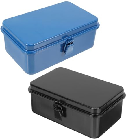 Toddmomy 2pcs Mechanics Tool Boxes Heavy Duty Metal Tool Storage Cases for Car Trunk Organizer Iron Toolbox for Electrician and Repair Home Garage Use