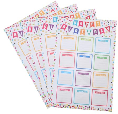 FOMIYES 4 Affiches Calendrier d'Anniversaires Classe Décorations Colorées Réutilisables Matériel Pédagogique Résistant pour Tableau et Mur Fournitures Scolaires pour Enseignants