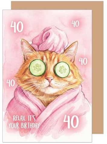 Edition Seidel Premium Glückwunschkarte zum 40. Geburtstag mit Umschlag. Karte Grußkarte Geburtstagskarte Spruch Sprüche Englisch Mann Frau Freundin Freund Katze Wellness originell Zahl (G4148 SW026)