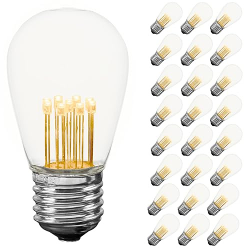 Novelty Lights 25 Pack LED S14 Outdoor Patio Edison Replacement Bulbs, Warm White, E26 Medium Base, 1 Watt