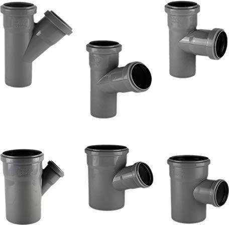 HT Abzweig DN40 auf DN40 Winkel 45° Grad Abzweig Außendurchmesser 40mm 4cm x Rohr AußenØ 40mm 4cm 2 Steck Muffen Gummi Dichtungen Abwasser Abfluss Leitung HTA Kunststoff PP grau