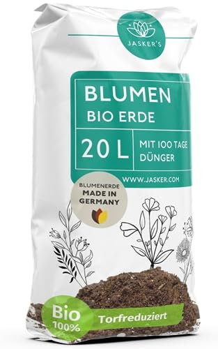 Bio Blumenerde 20 Liter mit Dünger - Erde für Pflanzen - Torfreduzierte Pflanzenerde aus 100% natürlichen Rohstoffen für kräftige Blumen - Universalerde für Pflanzen