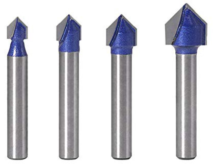 Gasea 4pcs 1/4 Inch Shank 90 Degree V Groove Router Bit Set CNC Engraving V Grooving Woodworking Milling Cutter Tool 1/4 5/16 3/8 1/2