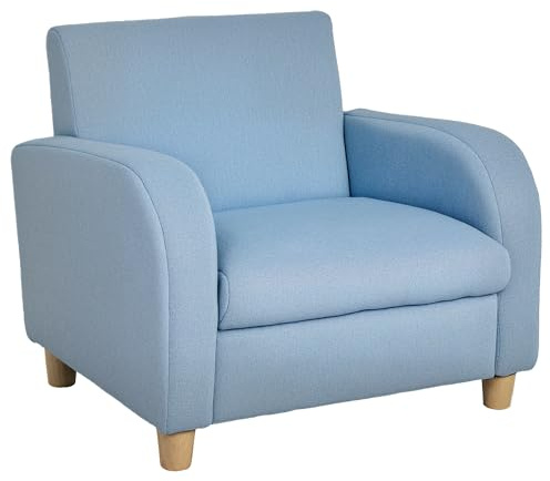 HOMCOM Children's Armchairs Toddler Chair Wood Frame Anti-Slip Legs High Back Bedroom Playroom Furniture Blue