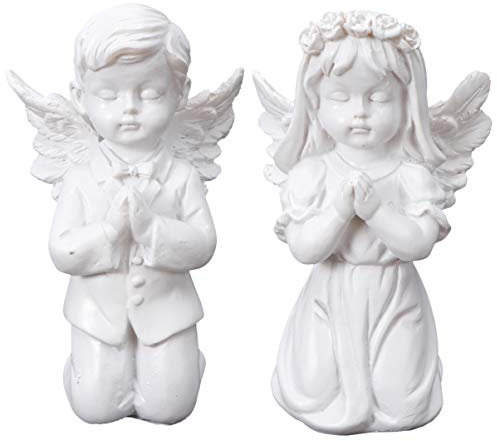 NUOBESTY 2pcs Resin Angel Figurines Praying Angel Boy Girl Statue Party Action Figure Ornament Decorations