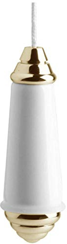 Taps2Traps® Traditional White & Gold Ceramic Porcelain Bathroom Light Pull Cord with Rubber Bumper