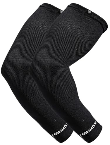 GORNATION Coudières Longues, Arm Sleeves pour Homme et Femme, Manchons Élastiques pour Sport, Vélo, Musculation, Street Workout, Fitness, Gym - 1 Paire, Noir, L