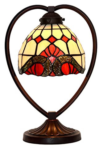 GAUUA Beside Lamp Tiffany Style Table Lamp 7 Inch Baroque Lamp Shade with Stained Glass And Zinc Alloy Base for Living Room Reading Lighting