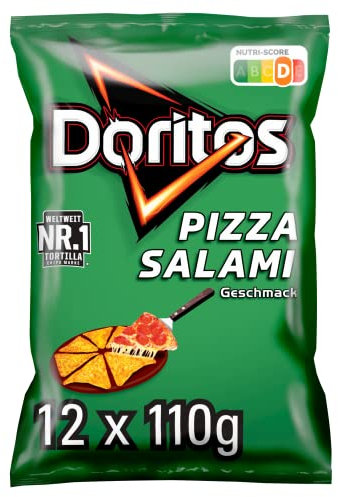 Doritos Pizza Salami - Tortilla Nachos mit Pizza Salami Geschmack - Herzhafter Snack zum Knabbern aus Mais (12 x 110g)