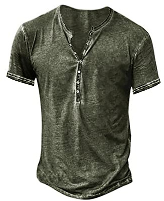 Beotyshow Mens Distressed Henley Shirts Front Placket Retro Short Sleeve Tee Shirts Casual Button Down Washed T-Shirts for Men