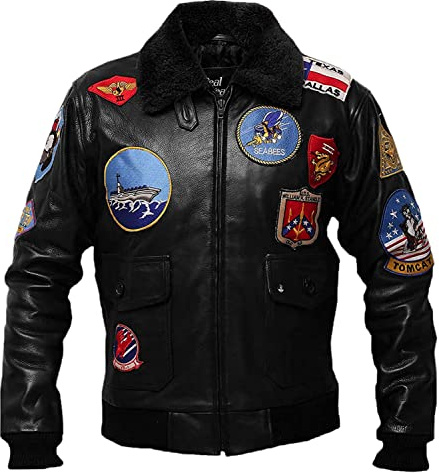 Vintagearc Giacca da uomo in vera pelle con colletto in pelliccia da aviatore bomber G1 - Giacche in pelle bomber USAAF, Aviator Nero, XL