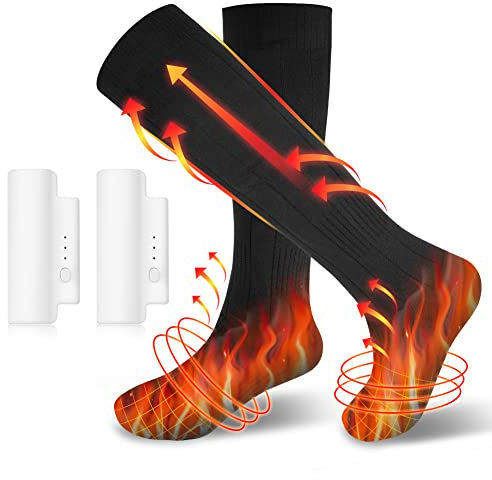 Flintronic Beheizte Socken, Wiederaufladbare Beheizbare Socken Herren Damen, Fußwärmer Heizsocken 3 Einstellbarer Temperatur, 2200mAH Fusswärmer Elektrisch Warme Socken für Skifahren Outdoor